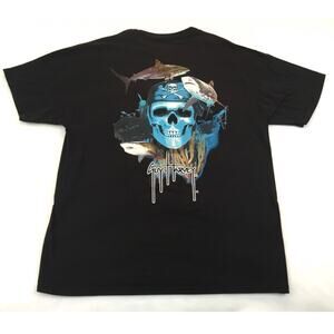 Guy Harvey Pocket T-Shirt Black Pirate Skull Bones Sharks L